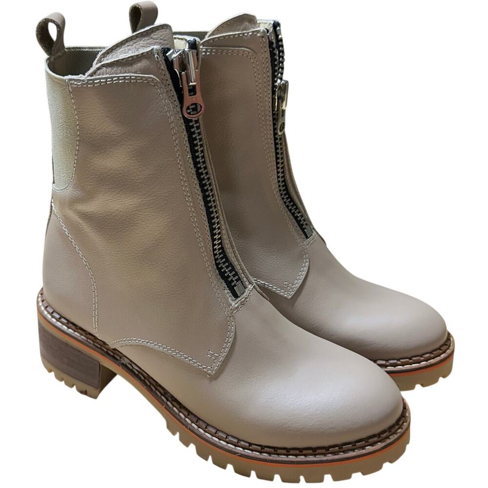 Hee Leather Front Zip Ankle Boot Taupe Women's Size 4.5-5 (EURO 35) New in Box